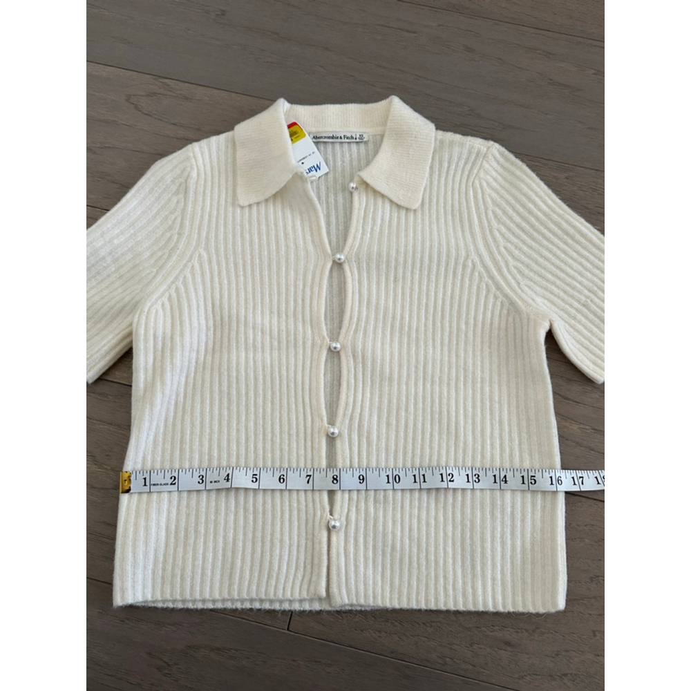 Abercrombie & Fitch Cream Ribbed Button Up Cardigan - Picture 5 of 8